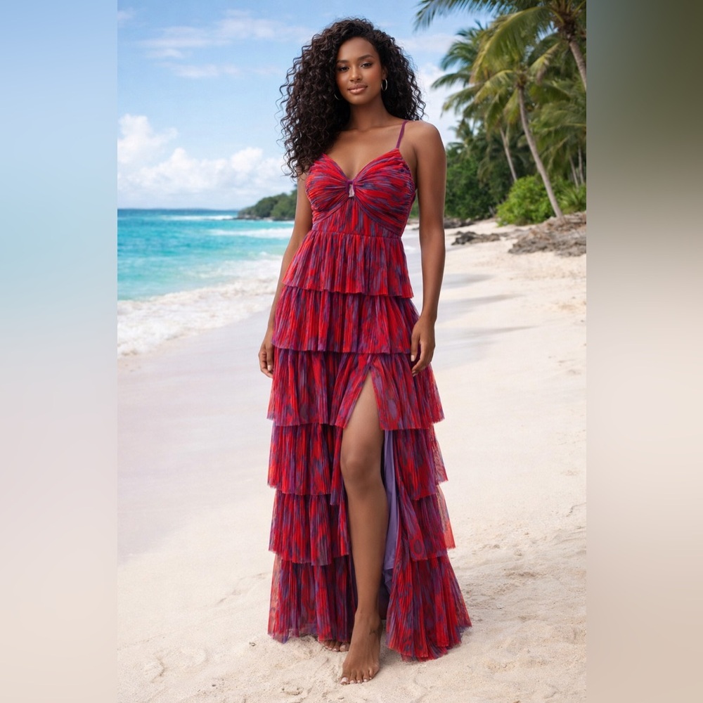 Hutch Tiered Pleated Tulle Maxi Dress - Picture 2 of 3